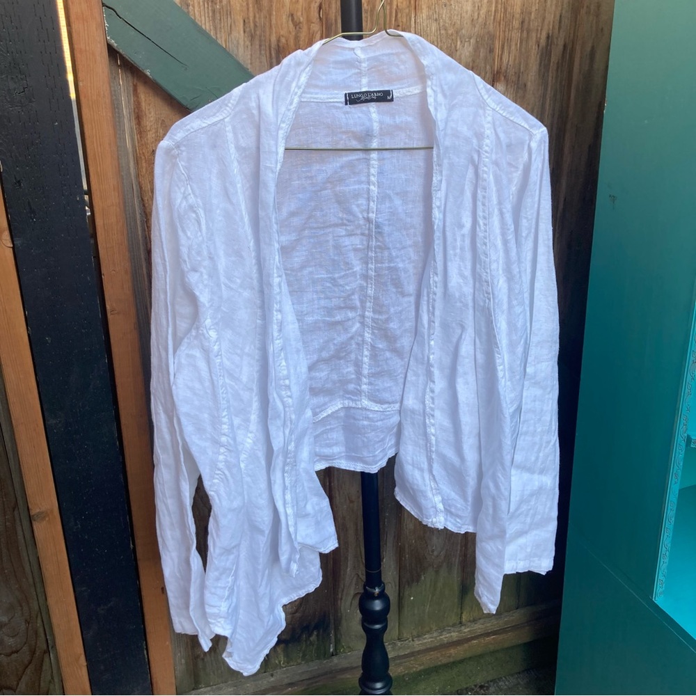 Lungo L'Arno White Linen Open-Front Cardigan